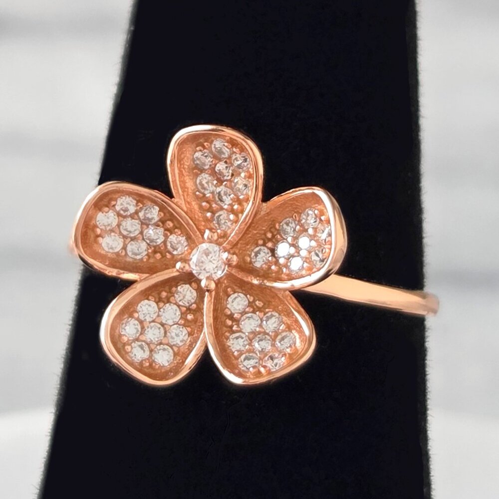 Rose Gold Daisy Flower Gemstone ring, 925 Sterling Silver